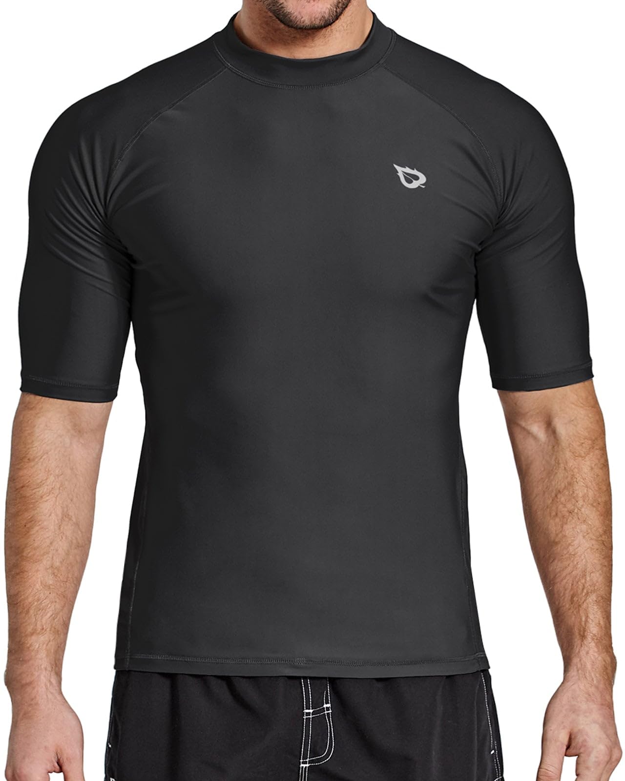 BALEAF Mens Rash Guard Short Sleeve Swim Shirt UPF 50+ Sun Protection Quick Dry Compression Shirt Rashguard Black Size M